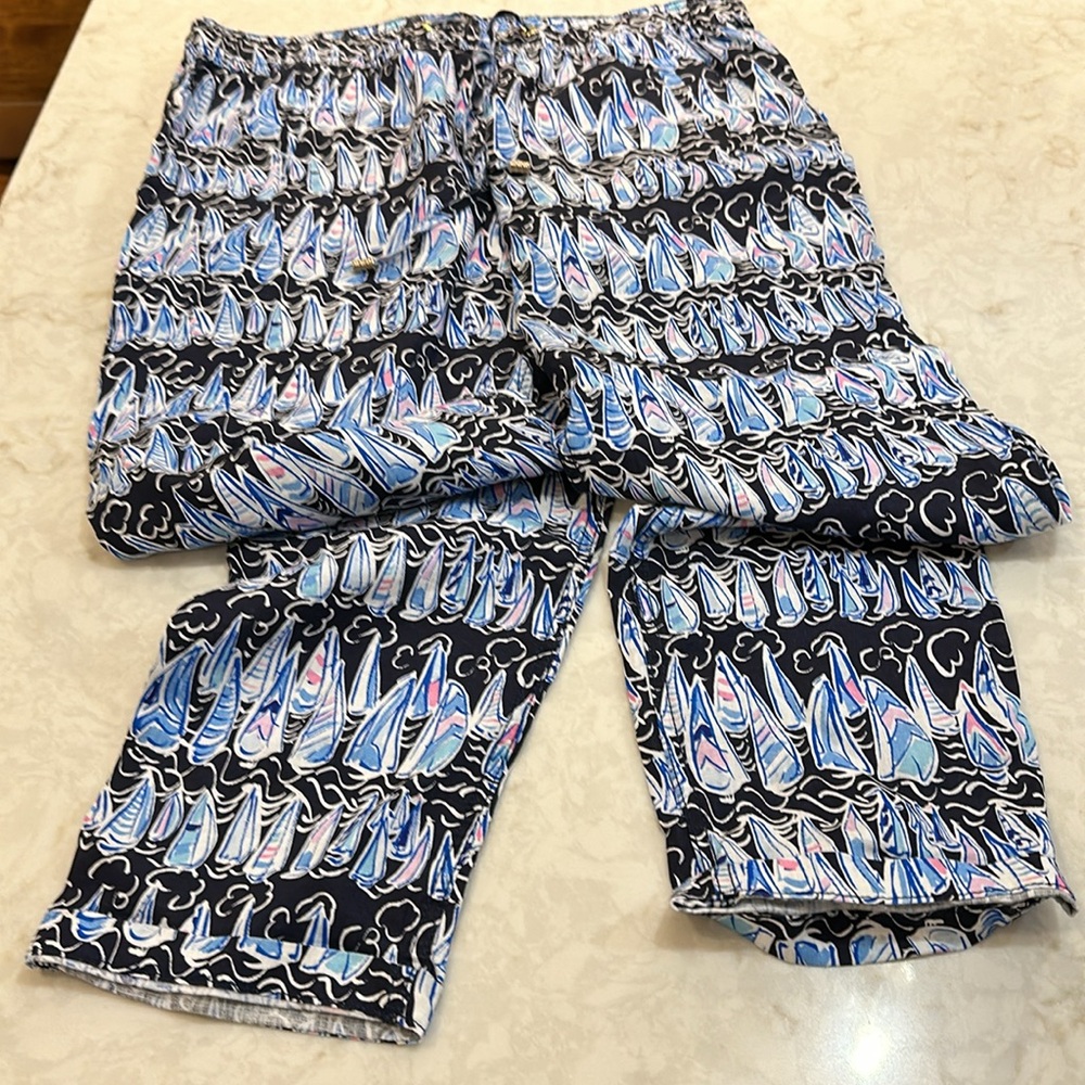 Lilly Pulitzer linen pants size L Taron low tide lagoon linen